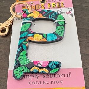 Simply Southern Tropical Floral Door Opener Keychain - Black and Green